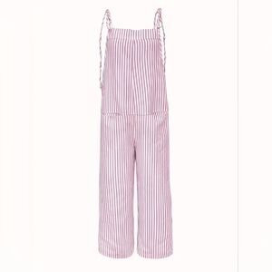 NWOT Pink Striped Overalls Romper Jumpsuit Wide Leg S